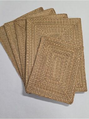 Vintage Hand Woven Rattan Placemats Set Of (4) + Matching Center Mat Boho